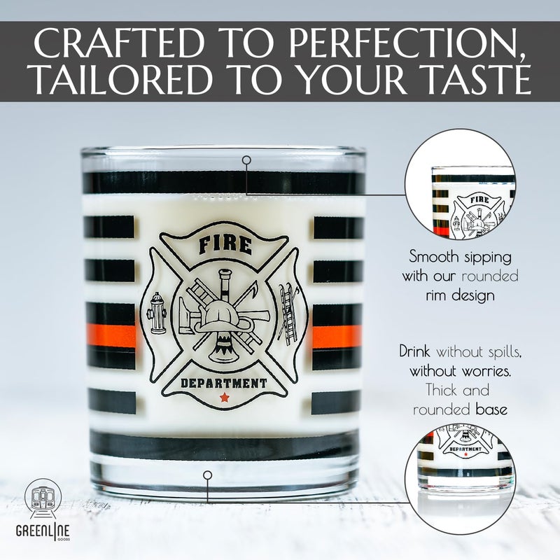 Greenline Goods Thin Red Line Firefighter Whiskey Old Fashioned Glasses (Set of 2) - 10 oz - Classic Glass Drinkware with Fire Fighter Flag Graphics -Shows Support for First Responders - Image 5